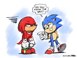 Size: 1600x1200 | Tagged: safe, artist:joaoppereiraus, classic knuckles, classic sonic, knuckles the echidna (sonic), sonic the hedgehog (sonic), echidna, hedgehog, mammal, monotreme, anthro, sega, sonic the hedgehog (series), 2018, dialogue, duo, duo male, male, males only, meme, quills, red tail, reference, speech bubble, tail, talking, ugandan knuckles