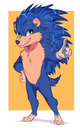 Size: 1024x1631 | Tagged: safe, artist:lopoddity, sonic the hedgehog (sonic), hedgehog, mammal, anthro, digitigrade anthro, sega, sonic the hedgehog (series), sonic the hedgehog movie, 2019, barefoot, claws, male, paws, quills, solo, solo male