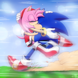 Size: 2449x2449 | Tagged: safe, artist:phoenixsalover, amy rose (sonic), sonic the hedgehog (sonic), hedgehog, mammal, anthro, sega, sonic the hedgehog (series), 2016, female, high res, male, male/female, quills, shipping, sonamy (sonic)