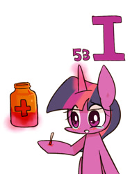 Size: 800x1000 | Tagged: safe, artist:joycall6, part of a set, twilight sparkle (mlp), alicorn, equine, fictional species, mammal, pony, feral, series:joycall6's periodic table, friendship is magic, hasbro, my little pony, blushing, chemistry, crying, cut, cute, female, horn, injured, iodine, levitation, mare, periodic table, sad, sadorable, simple background, solo, solo female, telekinesis, white background, wings
