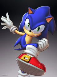Size: 667x900 | Tagged: safe, artist:hybridmink, sonic the hedgehog (sonic), hedgehog, mammal, anthro, nintendo, sega, sonic the hedgehog (series), super smash brothers, 2018, male, on model, quills, solo, solo male