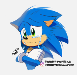 Size: 1498x1470 | Tagged: safe, artist:kirby-popstar, sonic the hedgehog (sonic), hedgehog, mammal, anthro, sega, sonic the hedgehog (series), sonic the hedgehog movie, 2020, crying, male, quills, sad, solo, solo male, tears