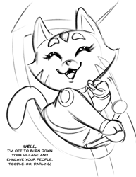 Size: 2550x3300 | Tagged: safe, artist:iseenudepeople, cat, feline, mammal, feral, dialogue, eyes closed, female, happy, high res, queen kyu (shot one), shot one, sketch, smiling, solo, solo female, talking