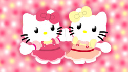 Size: 960x540 | Tagged: safe, artist:pinkylover96, hello kitty (sanrio), mimmy (sanrio), cat, feline, mammal, anthro, plantigrade anthro, hello kitty (series), sanrio, 16:9, duo, duo female, female, siblings, sister, sisters