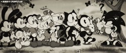 Size: 1280x536 | Tagged: safe, artist:kirby-popstar, bendy (bendy and the ink machine), bimbo (fleischer studios), cuphead (cuphead), felix the cat (felix the cat), mickey mouse (disney), mugman (cuphead), oswald the lucky rabbit (disney), sonic the hedgehog (sonic), canine, cat, demon, dog, feline, fictional species, hedgehog, lagomorph, mammal, mouse, object head, rabbit, rodent, anthro, humanoid, plantigrade anthro, semi-anthro, bendy and the ink machine, betty boop (series), cuphead, disney, felix the cat, fleischer studios, mickey and friends, sega, sonic the hedgehog (series), 2019, brother, brothers, crossover, cup, group, male, quills, siblings, twins