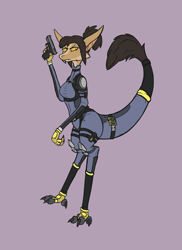 Size: 868x1195 | Tagged: safe, artist:praxos, kassen akoll (out-of-placers), fictional species, yinglet, anthro, the out-of-placers, gun, handgun, mortal kombat, pistol, simple background, solo, weapon