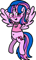 Size: 3248x5414 | Tagged: safe, artist:mrstheartist, oc, oc only, oc:hsu amity, alicorn, equine, fictional species, mammal, pony, feral, hasbro, my little pony, absurd resolution, awww, belly button, cute, cutie mark, female, flying, fur, glasses, hair, hooves in air, horn, low quality, ocbetes, pink body, pink fur, simple background, solo, solo female, tail, transparent background, wings