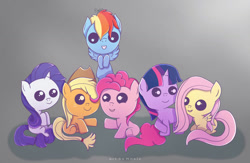 Size: 1024x668 | Tagged: safe, artist:nnaly, applejack (mlp), fluttershy (mlp), pinkie pie (mlp), rainbow dash (mlp), rarity (mlp), twilight sparkle (mlp), earth pony, equine, fictional species, mammal, pegasus, pony, unicorn, feral, friendship is magic, hasbro, my little pony, 2021, baby, clothes, cowboy hat, feathered wings, feathers, flying, hat, horn, mane six (mlp), sitting, tail, tail band, wings, young