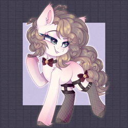Size: 5200x5200 | Tagged: safe, artist:_spacemonkeyz_, oc, oc only, oc:eau de rosée, earth pony, equine, fictional species, mammal, pony, feral, friendship is magic, hasbro, my little pony, 1:1, 2021, absurd resolution, bell, bell collar, bow, bow tie, clothes, collar, female, fishnet, mare, see-through, smirk, solo, solo female, tail