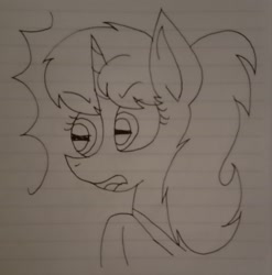 Size: 2312x2336 | Tagged: safe, artist:muhammad yunus, aelita (code lyoko), equine, fictional species, mammal, pony, unicorn, ambiguous form, friendship is magic, hasbro, my little pony, crossover, female, feralized, furrified, high res, mare, monochrome, open mouth, photo, ponified, solo, solo female, species swap, traditional art