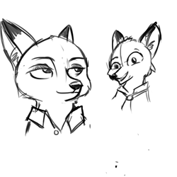 Size: 792x792 | Tagged: safe, artist:tjpones, nick wilde (zootopia), canine, fox, mammal, anthro, disney, zootopia, black and white, cheek fluff, clothes, fluff, grayscale, grin, lidded eyes, male, monochrome, necktie, sharp teeth, shirt, simple background, sketch, smiling, solo, solo male, teeth, topwear, white background