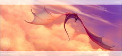 Size: 1650x764 | Tagged: safe, artist:skysealer, dragon, fictional species, reptile, scaled dragon, feral, ambiguous gender, background, cloud, flying, scenery, sky, solo, solo ambiguous