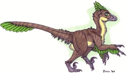 Size: 900x517 | Tagged: safe, artist:ixerin, oc, oc:ixerin (ixerin), deinonychus, dinosaur, raptor, theropod, feral, 2004, female, solo, solo female