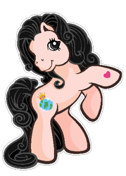 Size: 338x471 | Tagged: source needed, safe, artist:muhammad yunus, oc, oc only, oc:zone, earth pony, equine, fictional species, mammal, pony, feral, hasbro, my little pony, my little pony g3, base used, black hair, crown, earth, female, gray eyes, hair, headwear, heart, jewelry, low res, planet, regalia, simple background, skin, solo, solo female, transparent background