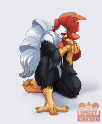 Size: 1050x1275 | Tagged: safe, artist:yggllggy, bird, chicken, galliform, anthro, beak, black body, claws, feathers, glasses, male, rooster, round glasses, simple background, sitting, solo, solo male, two toned body, white background, white body, white feathers