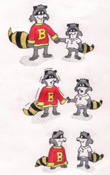 Size: 899x1435 | Tagged: safe, artist:brubadger, bentley raccoon (the raccoons), bert raccoon (the raccoons), mammal, procyonid, raccoon, anthro, the raccoons (series), age regression, male