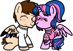 Size: 4888x3418 | Tagged: safe, artist:mrstheartist, oc, oc only, oc:hsu amity, oc:seb the pony, alicorn, equine, fictional species, mammal, pegasus, pony, feral, friendship is magic, hasbro, my little pony, awww, base used, blushing, cute, eyes closed, female, filly, foal, high res, male, mare, noseboop, ocbetes, simple background, stallion, transparent background, young