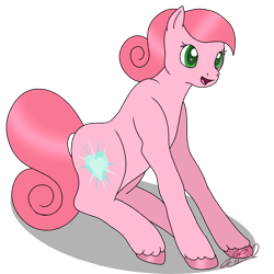 Size: 1242x1244 | Tagged: safe, artist:muhammad yunus, aelita (code lyoko), earth pony, equine, fictional species, mammal, pony, feral, code lyoko, hasbro, my little pony, cutie mark, female, green eyes, hair, happy, heart, mare, medibang paint, my little pony (g2), open mouth, pink body, pink hair, simple background, solo, solo female, transparent background