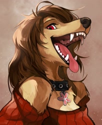 Size: 2037x2500 | Tagged: safe, artist:windwttom, canine, dog, mammal, anthro, collar, female, high res, open mouth, sharp teeth, solo, solo female, teeth, tongue, tongue out