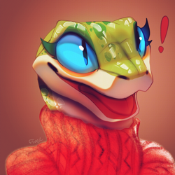 Size: 1024x1024 | Tagged: safe, artist:fivel, gecko, lizard, reptile, anthro, ambiguous gender, bust, clothes, open mouth, sweater, topwear, turtleneck