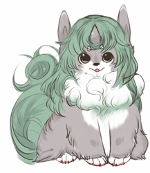 Size: 650x750 | Tagged: safe, artist:s.in@休息中, aunn komano (touhou), canine, dog, mammal, feral, touhou, 2018, female, feralized, fluff, horn, looking at you, solo, solo female