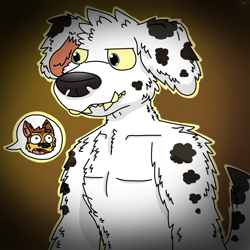 Size: 1100x1100 | Tagged: safe, artist:vixen-meme-fox, chase (paw patrol), marshall (paw patrol), canine, dalmatian, dog, fictional species, german shepherd, mammal, werewolf, anthro, nickelodeon, paw patrol, black nose, digital art, duo, ears, fur, male, older, open mouth, pecs, sharp teeth, shocked, simple background, spotted body, spotted fur, standing, tail, teeth