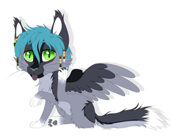 Size: 3117x2489 | Tagged: safe, artist:starshade, oc, oc only, oc:greflast, cat, feline, mammal, feral, 2021, cheek fluff, chest fluff, cute, ear fluff, ears, feathered wings, feathers, floppy ears, fluff, flying, fur, green eyes, hair, head fluff, heart, heart eyes, high res, male, open mouth, simple background, solo, solo male, spread wings, tail, tail fluff, white background, wingding eyes, wings
