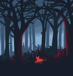 Size: 697x729 | Tagged: safe, artist:theroguez, canine, mammal, feral, 2013, ambiguous gender, digital art, forest, glowing body, grass, lying down, night, orange body, outdoors, prone, solo, solo ambiguous, tree