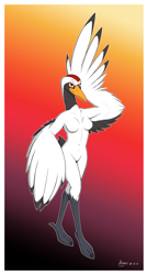 Size: 2960x5467 | Tagged: safe, artist:praxos, oc, oc:yuriko, bird, crane, anthro, breasts, female, nipple outline, solo, solo female