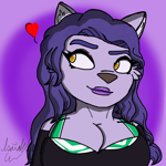 Size: 700x700 | Tagged: safe, artist:isaiahtse, oc, oc only, oc:whitney (catsmeow), feline, mammal, anthro, breasts, bust, female, gradient background, heart, simple background, watermark, yellow eyes