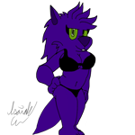 Size: 1000x1000 | Tagged: suggestive, artist:isaiahtse, oc, oc only, oc:maya (isaiahtse), canine, fictional species, mammal, werewolf, anthro, big breasts, bra, breasts, clothes, female, fur, green eyes, purple body, purple fur, purple tail, sexy, simple background, tail, transparent background, underwear