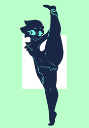 Size: 912x1305 | Tagged: species needed, suggestive, artist:inkplasm, anthro, cc by-nc-nd, creative commons, balancing, colored outline, cross-shaped pupils, featureless crotch, female, flat colors, green background, i-shaped balance, looking at you, restricted palette, simple background, solo, solo female, teal outline