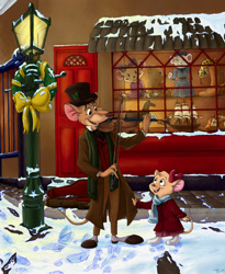 Size: 1024x1247 | Tagged: safe, artist:murr-ma-ing, basil (the great mouse detective), olivia flaversham (the great mouse detective), mammal, mouse, rodent, anthro, disney, the great mouse detective, 2d, christmas, duo, female, holiday, male, murine, snow, young