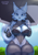 Size: 1250x1800 | Tagged: suggestive, artist:complextree, oc, oc only, oc:eir (complextree), canine, fox, mammal, anthro, 2021, absolute cleavage, azur lane, big breasts, blue body, blue eyes, blue fur, breasts, cleavage, clothes, clothing lift, cosplay, curvaceous, curvy, detailed background, digital art, ear fluff, eyebrows, eyelashes, female, fingerless gloves, fluff, fur, gloves, looking at you, shoulder fluff, smiling, smiling at you, solo, solo female, tail, tail fluff, takao (azur lane), thick thighs, thighs, umbrella, vixen, voluptuous, wide hips