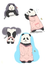 Size: 768x1024 | Tagged: safe, artist:livinghappilyforever, anthro, female, height reduction, male, panda (shirokuma cafe), panda mama (shirokuma cafe), shirokuma cafe