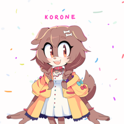 Size: 900x900 | Tagged: safe, artist:_motobug, inugami korone (hololive), canine, dog, mammal, anthro, hololive, sega, sonic the hedgehog (series), brown eyes, clothes, collar, dress, female, furrified, jacket, smiling, solo, solo female, sonicified, topwear, vtuber