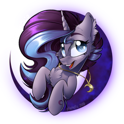 Size: 2048x2048 | Tagged: safe, artist:mychelle, oc, oc only, oc:starla moon, equine, fictional species, mammal, pony, unicorn, feral, art fight, friendship is magic, hasbro, my little pony, 2020, chest fluff, female, fluff, freckles, happy, high res, horn, jewelry, mare, necklace, open mouth, signature, simple background, solo, solo female, transparent background