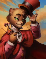 Size: 694x900 | Tagged: safe, artist:hibbary, cat r. waul (an american tail), tanya mousekewitz (an american tail), cat, feline, mammal, mouse, rodent, anthro, an american tail, sullivan bluth studios, 2d, brown body, brown fur, cloud, duo, female, front view, fur, male, paw pads, paws, three-quarter view