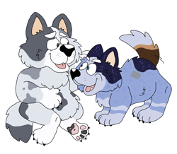 Size: 2004x1748 | Tagged: safe, artist:toonidae, muffin heeler (bluey), socks heeler (bluey), australian cattle dog, canine, dog, mammal, feral, semi-anthro, bluey (series), 2d, duo, duo female, female, females only, paw pads, paws, puppy, siblings, simple background, sister, sisters, white background, young