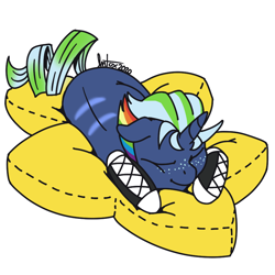Size: 900x900 | Tagged: safe, artist:buttsnep, equine, fictional species, mammal, pony, unicorn, feral, hasbro, my little pony, clothes, legwear, pillow, sleeping