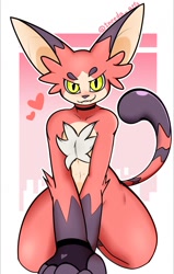 Size: 812x1280 | Tagged: safe, artist:ineedanaccount, fictional species, gatomon, anthro, digimon, blushing, chest fluff, female, fluff, heart, looking at you, smiling, solo, solo female