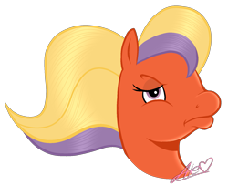 Size: 1685x1367 | Tagged: safe, artist:muhammad yunus, earth pony, equine, fictional species, mammal, pony, ambiguous form, hasbro, my little pony, bright bramley (mlp), female, hair, heart, madorable, mane, mare, my little pony (g2), orange body, simple background, solo, solo female, transparent background, unamused, watermark