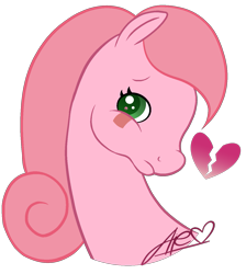 Size: 1265x1409 | Tagged: safe, artist:muhammad yunus, aelita (code lyoko), earth pony, equine, fictional species, mammal, pony, ambiguous form, feral, code lyoko, hasbro, my little pony, crossover, female, feralized, furrified, green eyes, hair, heartbreak, mane, my little pony (g2), pink body, pink hair, ponified, sad, simple background, solo, solo female, transparent background, watermark