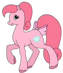 Size: 1091x1269 | Tagged: safe, alternate version, artist:muhammad yunus, aelita (code lyoko), earth pony, equine, fictional species, mammal, pony, feral, code lyoko, hasbro, my little pony, bow, female, green eyes, hair, looking at you, mare, medibang paint, my little pony (g2), pink body, pink hair, simple background, smiling, solo, solo female, tail, tail bow, transparent background