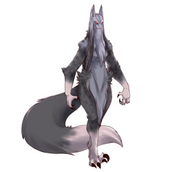 Size: 1200x1200 | Tagged: species needed, safe, artist:plague of gripes, oc, oc only, fictional species, mammal, anthro, digitigrade anthro, 2015, claws, female, simple background, solo, solo female, tail, white background