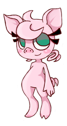 Size: 628x1171 | Tagged: safe, artist:gaturo, oc, oc only, oc:mina (gaturo), mammal, pig, suid, anthro, blush sticker, featureless crotch, female, head fluff, hooves, nudity, simple background, smiling, solo, solo female, sow, tail, teal eyes, transparent background