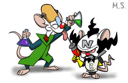 Size: 1280x835 | Tagged: safe, artist:magzieart, dr. neo cortex (crash bandicoot), dr. nitrus brio (crash bandicoot), pinky (animaniacs), the brain (animaniacs), mammal, mouse, rodent, anthro, plantigrade anthro, animaniacs, crash bandicoot (series), warner brothers, crossover, duo, duo male, male, males only, pinky and the brain, species swap