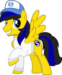 Size: 4000x4883 | Tagged: safe, artist:lazuli0209, artist:radomila radon, oc, oc only, oc:ponyseb 2.0, equine, fictional species, mammal, pegasus, pony, feral, friendship is magic, hasbro, my little pony, absurd resolution, cap, clothes, feathered wings, feathers, hat, index get, looking at you, male, simple background, smiling, smiling at you, solo, solo male, stallion, sweater, tail, topwear, transparent background, vector, wings