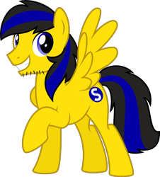 Size: 4000x4423 | Tagged: safe, alternate version, artist:lazuli0209, artist:radomila radon, oc, oc only, oc:ponyseb 2.0, equine, fictional species, mammal, pegasus, pony, feral, friendship is magic, hasbro, my little pony, absurd resolution, feathered wings, feathers, looking at you, male, simple background, smiling, smiling at you, solo, solo male, stallion, tail, transparent background, vector, wings