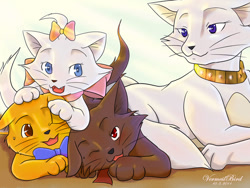Size: 800x600 | Tagged: safe, artist:vermeilbird, berlioz (the aristocats), duchess (the aristocats), marie (the aristocats), toulouse (the aristocats), cat, feline, mammal, feral, disney, the aristocats, 2d, black body, black fur, brother, brother and sister, brothers, cute, daughter, female, fur, kitten, male, mother, mother and child, mother and daughter, mother and son, orange body, orange fur, siblings, sister, son, white body, white fur, wholesome, young